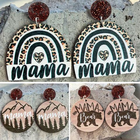 1 Pair Fashion Letter Wood Printing Mother's Day Women's Drop Earrings