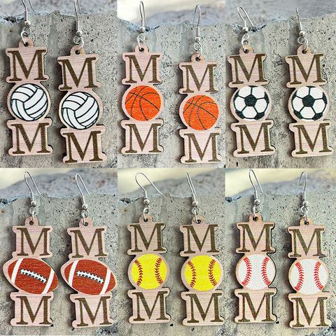 1 Pair Fashion Letter Wood Mother's Day Women's Drop Earrings