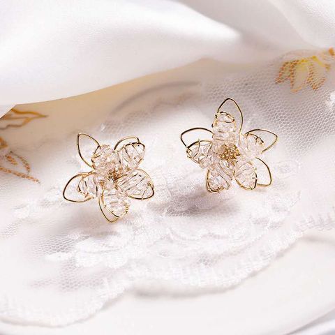 Wholesale Jewelry 1 Pair Lady Flower Artificial Crystal Ear Studs