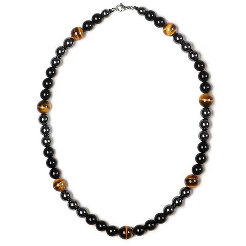 1 Piece Retro Geometric Beaded Tiger Eye Obsidian Men's Necklace