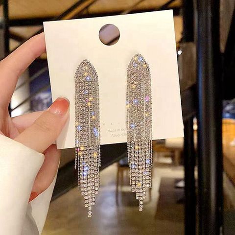 1 Pair Fashion Geometric Plating Rhinestone Drop Earrings