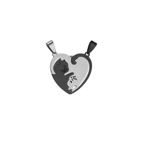 Fashion Heart Shape Cat Titanium Steel Pendant Necklace