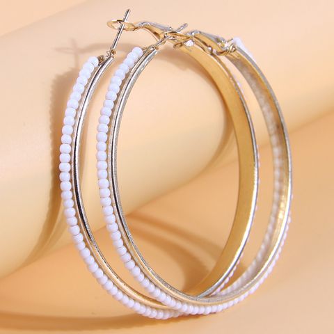 1 Pair Fashion Circle Ferroalloy Beaded Women's Hoop Earrings
