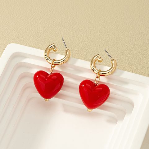 1 Pair Fashion Heart Shape Alloy Plastic Drop Earrings