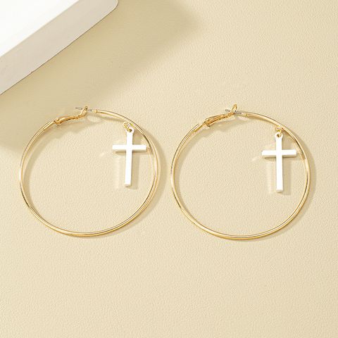 1 Pair Exaggerated Fashion Cross Circle Alloy Plating Women's Hoop Earrings