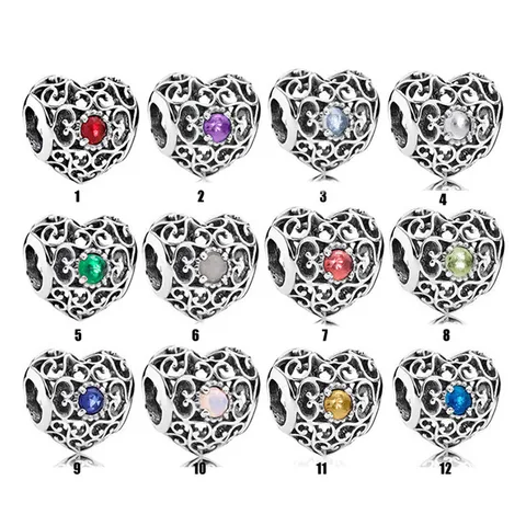 1 Piece Retro Heart Shape Alloy Inlay Birthstone Jewelry Accessories