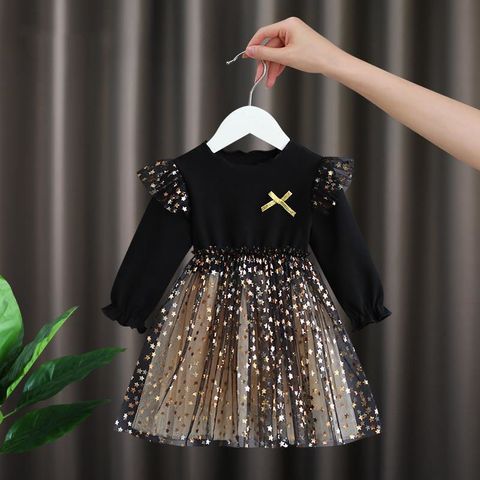 Cute Star Bowknot Cotton Girls Dresses
