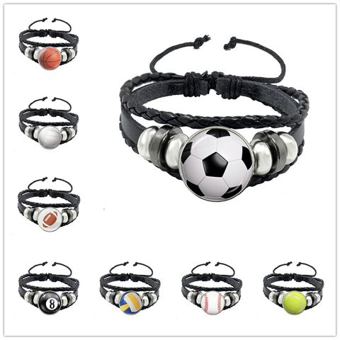 Fashion National Flag Ball Pu Leather Knitting Unisex Bracelets