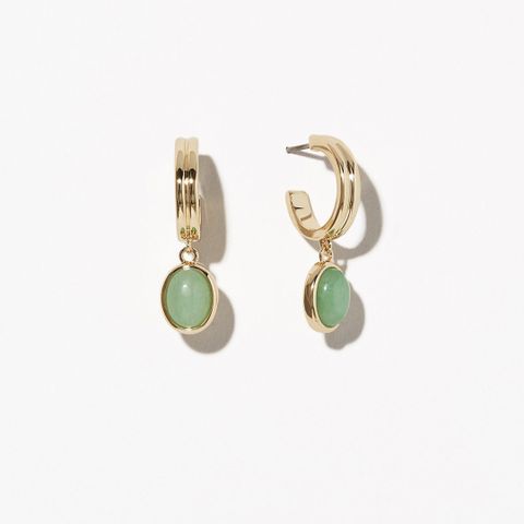 Green Aventurine Earrings New Retro Simple Gemstone Eardrops Earrings Stud Earrings Fashion Design