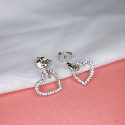 1 Pair Fashion Heart Shape Sterling Silver Plating Zircon Drop Earrings