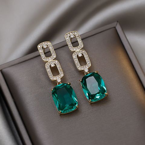 1 Pair Fashion Square Alloy Plating Artificial Crystal Rhinestones Women's Drop Earrings