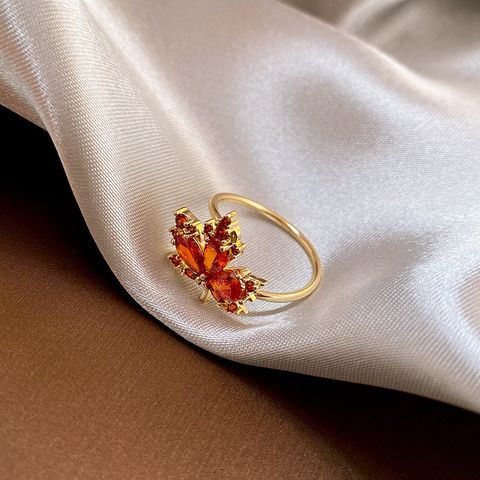 Elegant Maple Leaf Alloy Titanium Steel Inlay Zircon Women's Rings Necklace