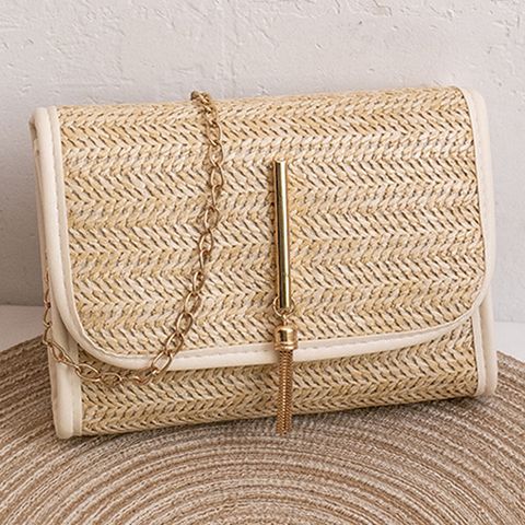 Women's Straw Solid Color Vacation Square Flip Cover Square Bag