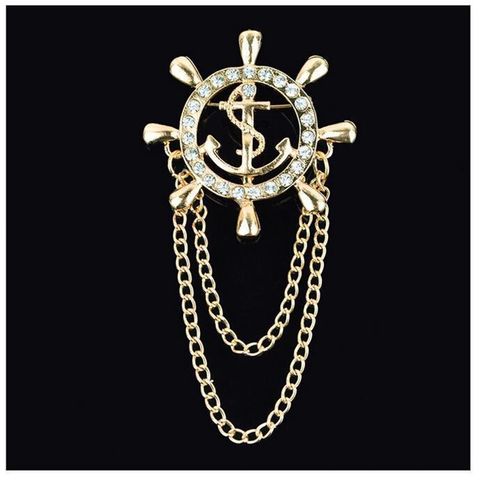 Fashion Rudder Anchor Alloy Inlay Rhinestones Unisex Brooches