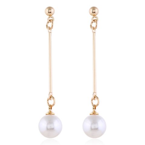 1 Pair Fashion Round Imitation Pearl Metal Tassel Plating Inlay Artificial Pearls Gold Plated Women's Drop Earrings