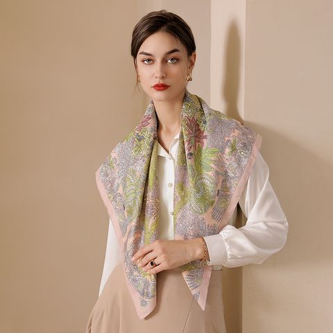 Women's Fashion Color Block Polyester Printing Silk Scarves