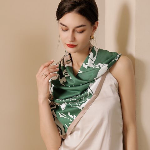 Women's Retro Color Block Satin Silk Scarves
