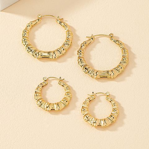 2 Pairs Fashion Round Bamboo Alloy Plating Women's Hoop Earrings