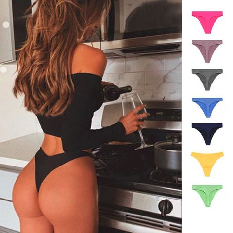 Solid Color Invisible Mid Waist Thong Panties