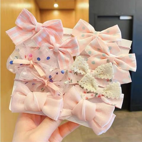 Cute Plaid Flower Bow Knot Cloth Inlaid Pearls Hair Tie 1 Set