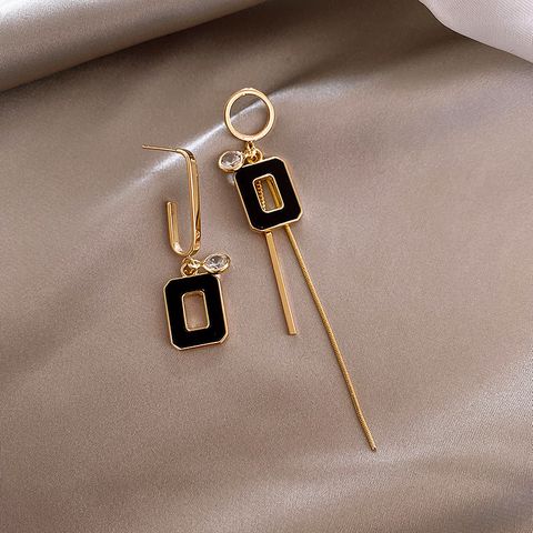 1 Pair Fashion Square Tassel Alloy Inlay Acrylic Rhinestones Women's Drop Earrings