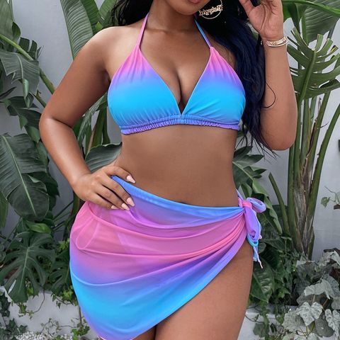Women's Sexy Gradient Color Polyester Printing Plus Size Swimwear