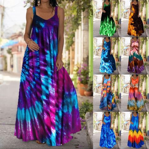 Women's Swing Dress Fashion Printing Sleeveless Tie Dye Maxi Long Dress Daily