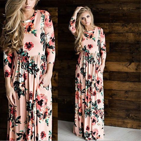 Women's Regular Dress Elegant Round Neck Printing Patchwork Short Sleeve Long Sleeve Flower Maxi Long Dress Daily