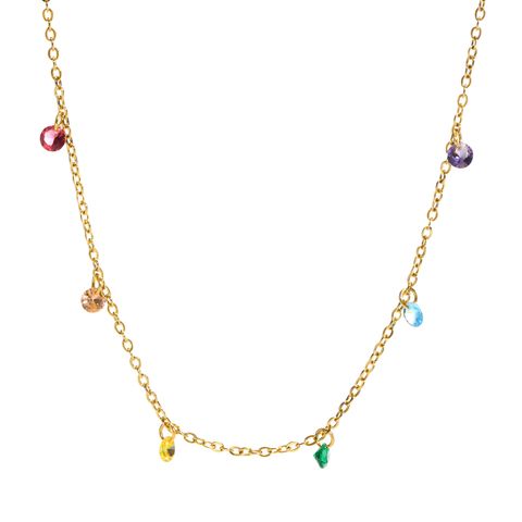 Stainless Steel Gold Plated Fashion Plating Inlay Colorful Zircon Necklace