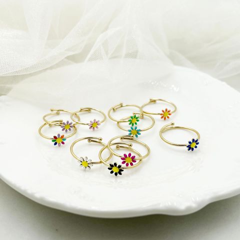 304 Stainless Steel 14K Gold Plated Simple Style Plating Flower Open Ring