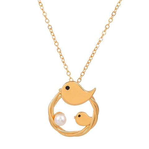 1 Piece Retro Bird Alloy Plating Artificial Pearls 14k Gold Plated Mother's Day Women's Pendant Necklace