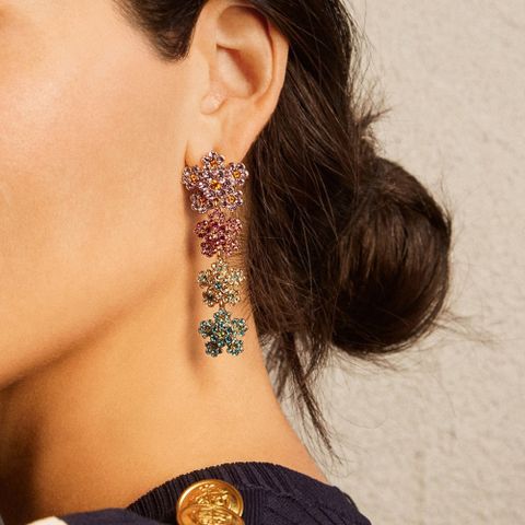 Europe And America Cross Border Ornament Colorful Diamond Flower-shaped Earrings Ins Popular Street Shooting Cute Wild Fashion Earrings