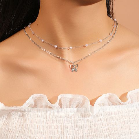 1 Piece Fashion Butterfly Imitation Pearl Alloy Plating Women's Layered Necklaces