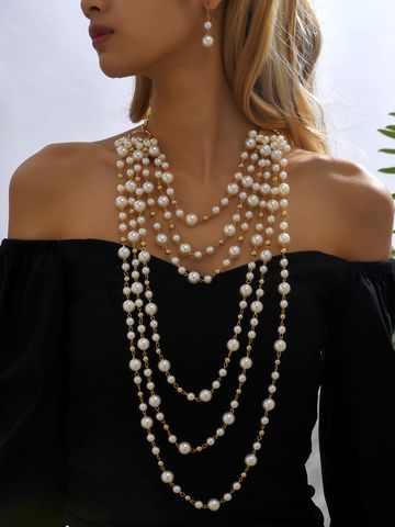 1 Set Fashion Beads Imitation Pearl Alloy Beaded Women's Necklace