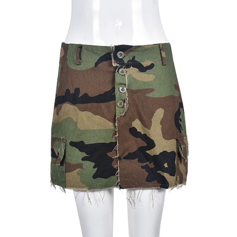 Summer Streetwear Camouflage Polyester Short Mini Dress Skirts