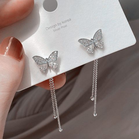 1 Pair Lady Fashion Butterfly Metal Tassel Plating Inlay Artificial Gemstones Women's Drop Earrings