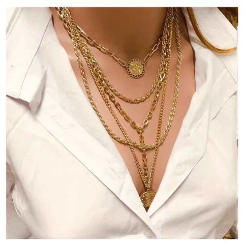 1 Piece Simple Style Round Solid Color Aluminum Women's Layered Necklaces