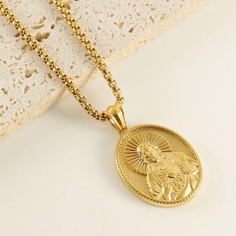 304 Stainless Steel 18K Gold Plated Artistic Plating Faith Titanium Steel Pendant Necklace