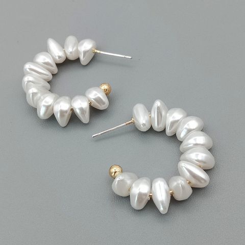 1 Pair Simple Style C Shape Plating Baroque Pearls 14k Gold Plated Ear Studs