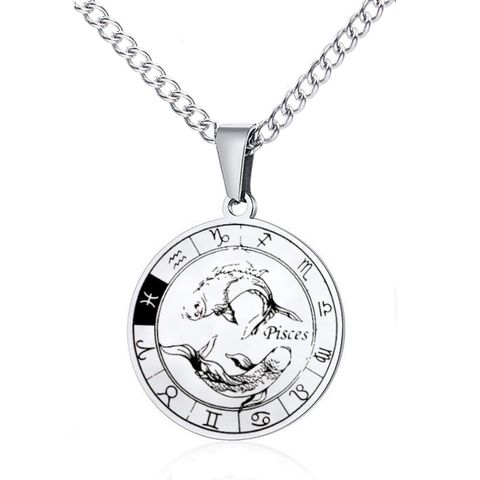 Simple Style Streetwear Round Constellation 302 Stainless Steel Carving Unisex Pendant Necklace
