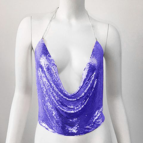 Women'S Wrap Crop Top Tank Tops Sequins Sexy Solid Color