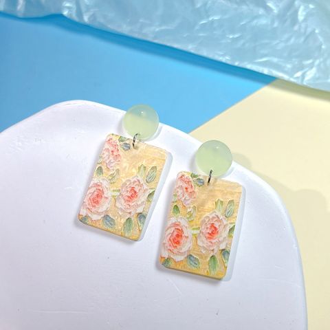 Wholesale Jewelry 1 Pair Sweet Oil Painting Flower Arylic Drop Earrings