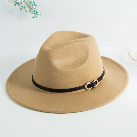 Unisex Casual Vintage Style Simple Style Solid Color Belt Buckle Big Eaves Flat Eaves Fedora Hat