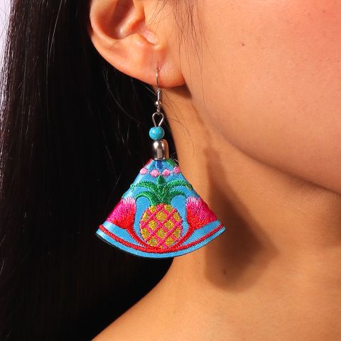 Ethnic Style Sector Cloth Embroidery Women's Drop Earrings