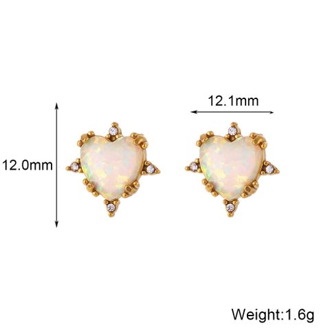 1 Pair Retro Round Water Droplets Heart Shape Plating Inlay Stainless Steel Gem Rhinestones 18k Gold Plated Ear Studs