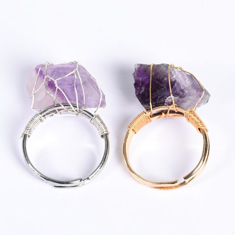 Exaggerated Geometric Alloy Gem Natural Stone Unisex Open Ring 1 Piece