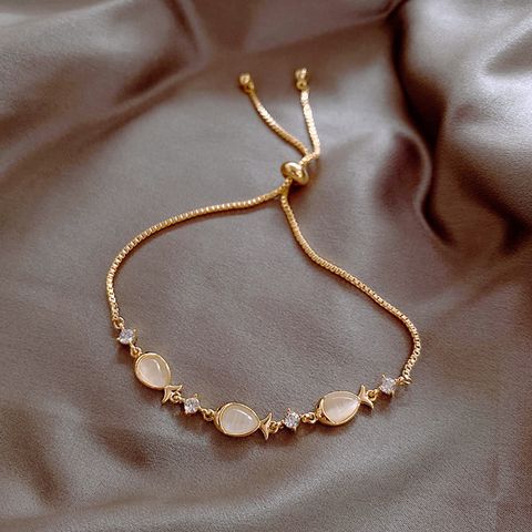 Elegant Heart Shape Flower Shell Mixed Materials Plating Inlay Rhinestones Opal Zircon Women's Bracelets