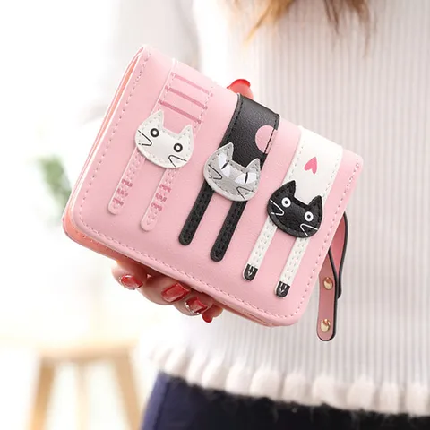 Women's Cat Pu Leather Zipper Coin Purses