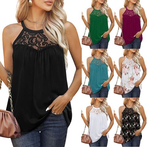 Women's T-shirt Sleeveless Blouses Vacation Solid Color Flower