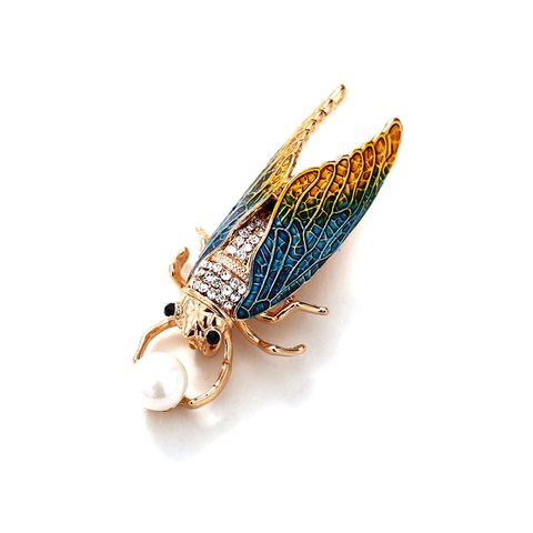 Retro Insect Alloy Enamel Plating Inlay Rhinestones Pearl Unisex Brooches